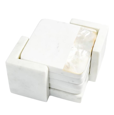 Ciao Bella Mother of Pearl White Marble Coaster Set