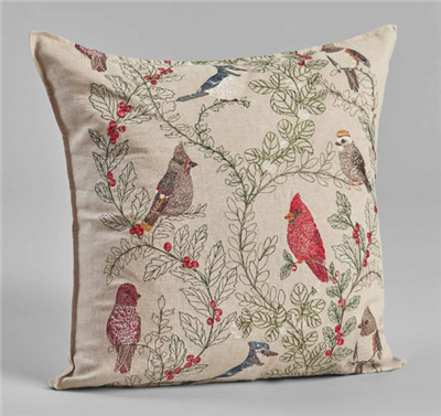 Ciao Bella Coral & Tusk Winter Birds Pillow