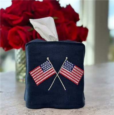 Ciao Bella American Flags Linen Tissue Box Cover