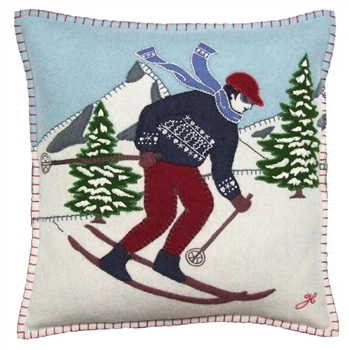 Jan Constantine Alpine Skier Man Christmas Pillow Petoskey